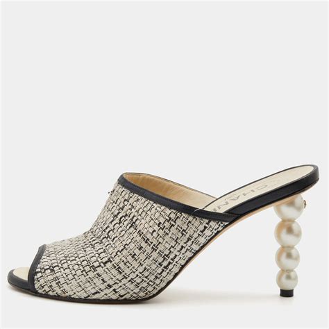 chanel tweed mules with pearl|Chanel Shoes With Pearls .